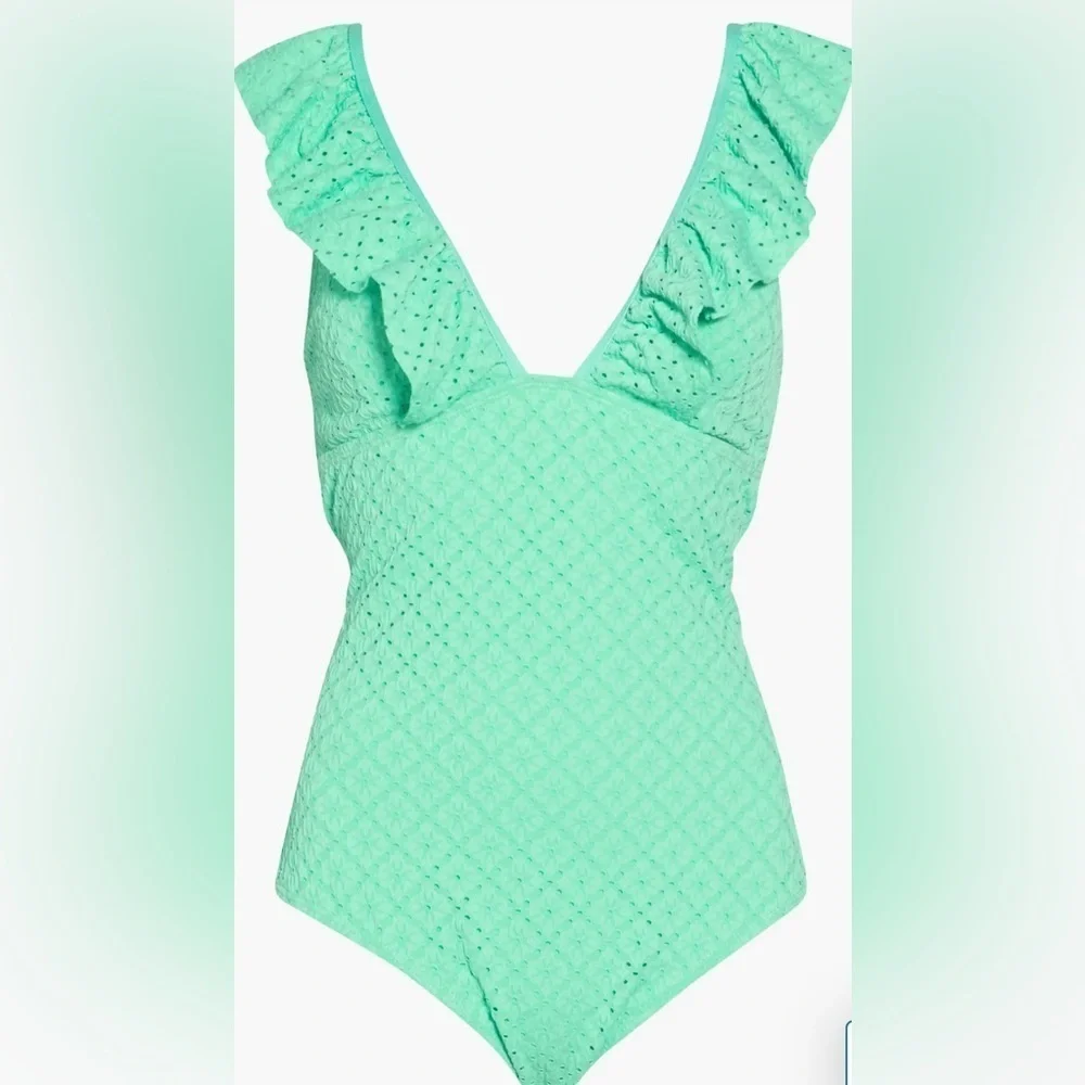 Betsy Johnson Ruffle Swimsuit. Biscay Green. Size Medium. NWT